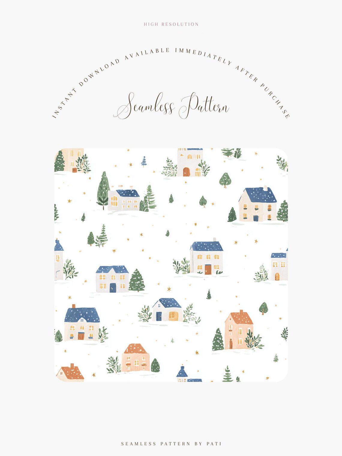 Christmas Winter Village Seamless Pattern PNG, Cozy Snowy Houses ...