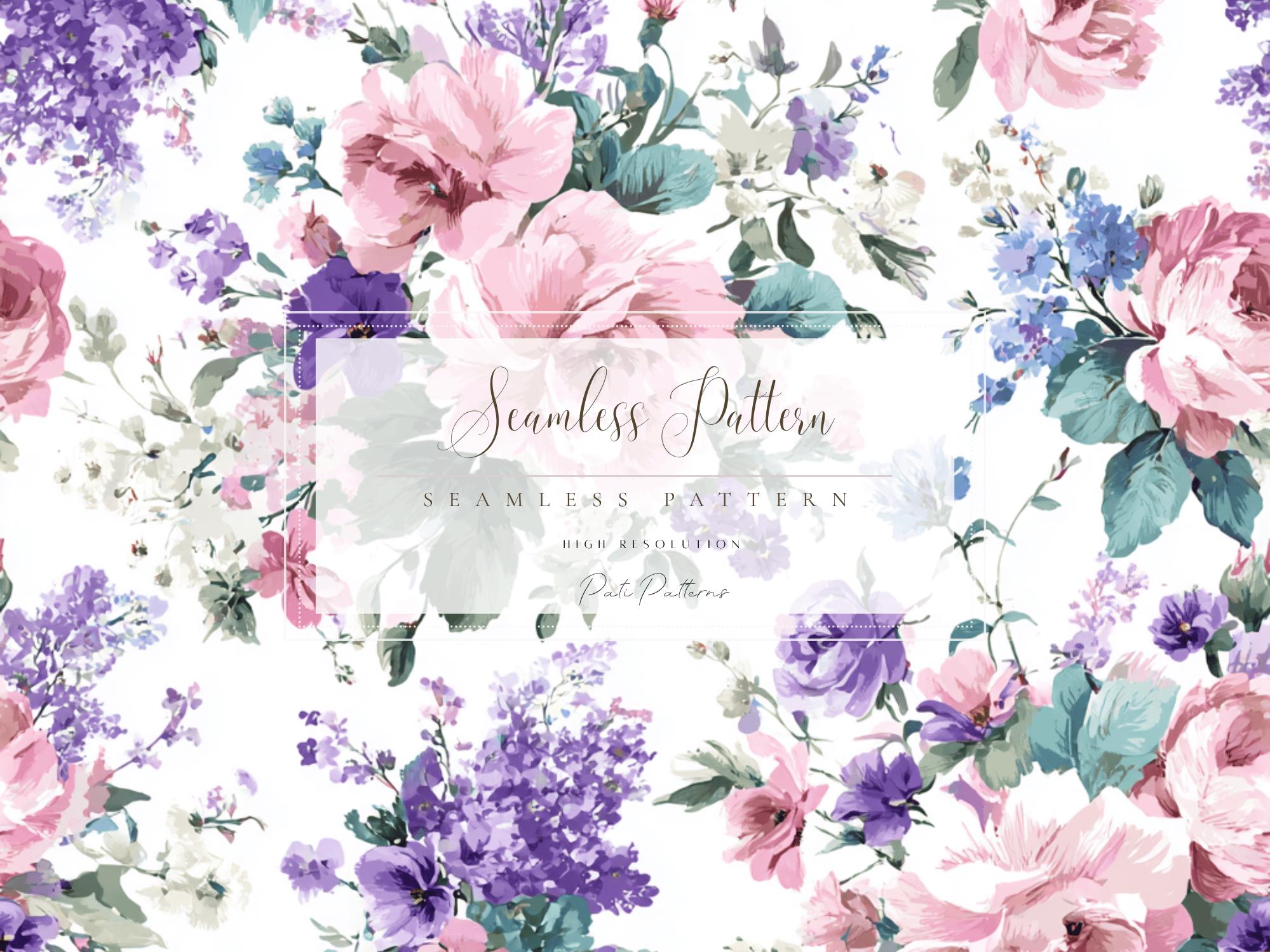 Vintage Pink and Purple Floral Seamless Pattern PNG, Fast Download ...