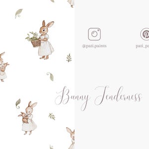 Watercolor Bunny Seamless Pattern - Textile Design for Kids - Woodland Animals in Vintage Style - Watercolor Baby Rabbit - Instant Download image 8