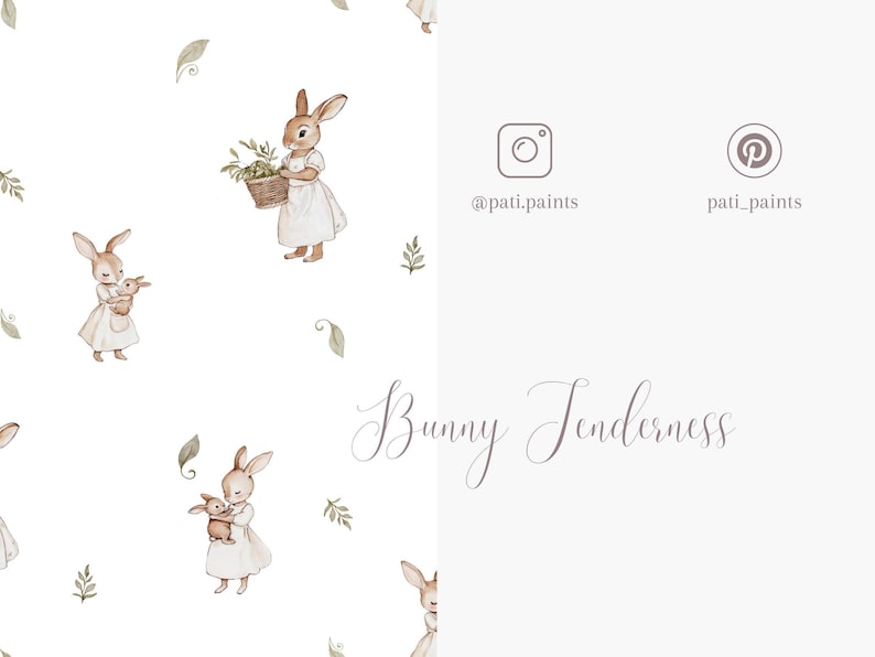 Watercolor Bunny Seamless Pattern - Textile Design for Kids - Woodland Animals in Vintage Style - Watercolor Baby Rabbit - Instant Download image 8