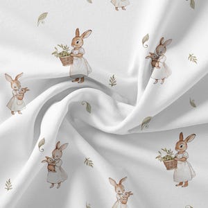 Watercolor Bunny Seamless Pattern - Textile Design for Kids - Woodland Animals in Vintage Style - Watercolor Baby Rabbit - Instant Download image 2