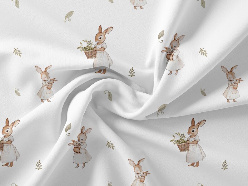 Watercolor Bunny Seamless Pattern - Textile Design for Kids - Woodland Animals in Vintage Style - Watercolor Baby Rabbit - Instant Download image 2