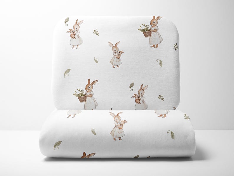 Watercolor Bunny Seamless Pattern - Textile Design for Kids - Woodland Animals in Vintage Style - Watercolor Baby Rabbit - Instant Download image 5