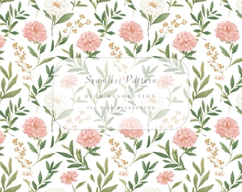 Motivo floreale rosa cipria senza soluzione di continuità in formato PNG, download rapido, uso commerciale, fiori botanici primaverili, elegante sfondo con fiori ad acquerello