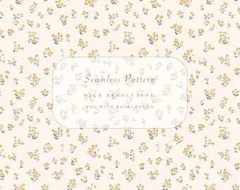 Motivo floreale senape tenue senza cuciture in formato PNG per lavoretti primaverili, download rapido, uso commerciale, cameretta dei bambini, scrapbooking, design di tessuti