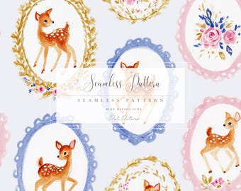 Patrón de ciervo del bosque sin costuras PNG, lindo diseño de cervatillo para niños y guarderías, descarga rápida, uso comercial, fondo de animales del bosque