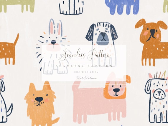 Cute Puppies Seamless Pattern, Fast Download, Commercial Use, Whimsical Dog PNG for Kids Crafts, Scrapbooking, Holiday Digital Paper