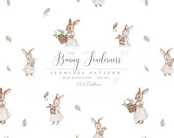 Modello senza cuciture con coniglietto acquerello - Design tessile per bambini - Animali del bosco in stile vintage - Coniglietto acquerello - Download immediato