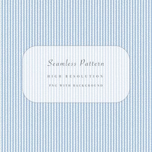 Puede incluir: Un patrón sin costuras con rayas onduladas verticales en azul claro y blanco. Un rectángulo blanco con bordes redondeados en el centro contiene el texto "Seamless Pattern", "HIGH RESOLUTION" y "PNG WITH BACKGROUND".