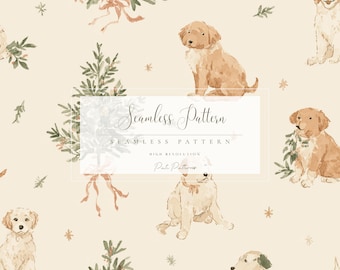 Süße Welpen Weihnachten Musterdesign, Winter Hund Digitales Papier, Festliches Urlaub Design, Schneller Download, Kommerzielle Nutzung