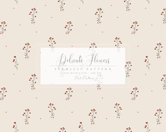 Motivo senza soluzione di continuità con fiori di campo - Motivo acquerello carino con fiori rossi su sfondo beige - Carta digitale vintage minimalista - Download immediato