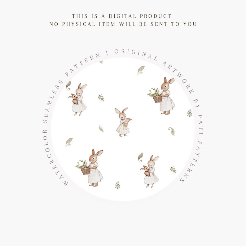 Watercolor Bunny Seamless Pattern - Textile Design for Kids - Woodland Animals in Vintage Style - Watercolor Baby Rabbit - Instant Download image 6