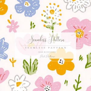 Vintage Retro Floral Seamless Pattern PNG for Kids and Spring Crafts, Fast Download, Commercial Use, Cute Garden Posies Design