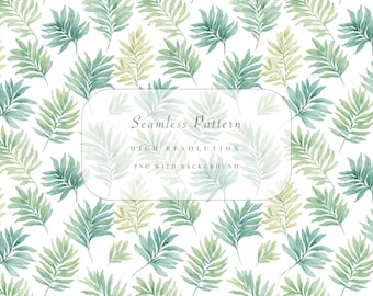 Seamless Tropical Palm Leaves Pattern PNG, Fast Download, Commercial Use, Summer Botanical Background for Crafts and Scrapbooking