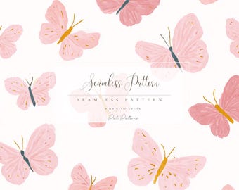 Modello senza cuciture con farfalla rosa cipria in formato PNG, simpatica stampa primaverile con farfalla per bambini, download veloce, uso commerciale, 216 DPI