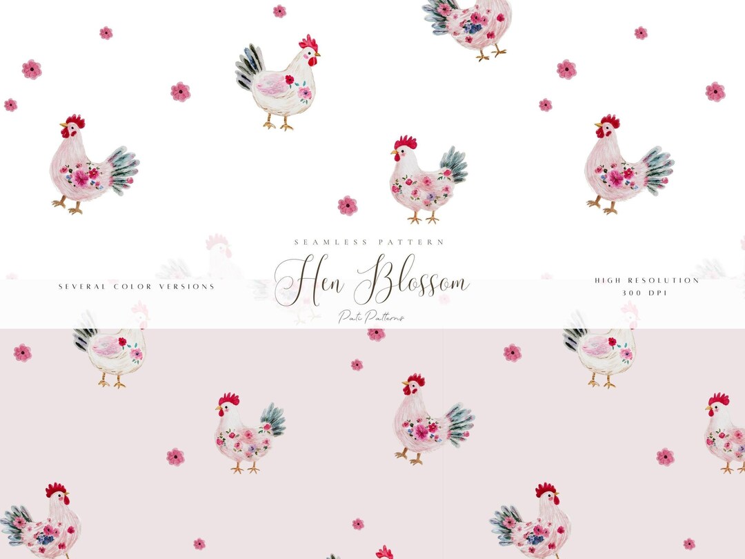 Chicken Repeat Pattern Floral Chicken Seamless Pattern - Farmhouse Chicken Repeating Pattern ...