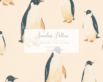 Motivo senza cuciture con pinguino acquerello beige, simpatica stampa di animali invernali artici, tessuto natalizio neutro, carta digitale scandinava