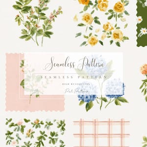 Seamless Floral Grid Pattern PNG, Elegant Pastel Flower Design for Spring Crafts, Fast Download, Commercial Use, Digital Scrapbook