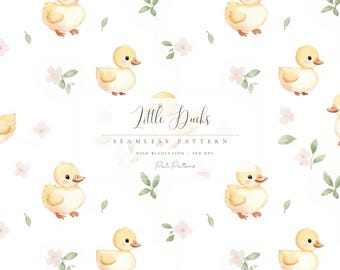 Duck Seamless Pattern PNG, Cute Baby Animal Digital Paper with Background, Pastel Nursery Design for Baby Shower and Crafts