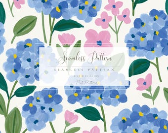 Motivo senza soluzione di continuità con ortensie blu PNG, design floreale estivo rosa, download veloce, uso commerciale, sfondo primaverile per bambini, sfondo botanico