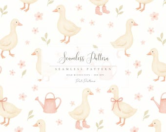 Nursery Duck Seamless Pattern, Baby Duck Pattern, Cute Goose Pattern, Farm Animal Design, Pastel Nursery Ducks, Pink Duck Print, Silly Goose