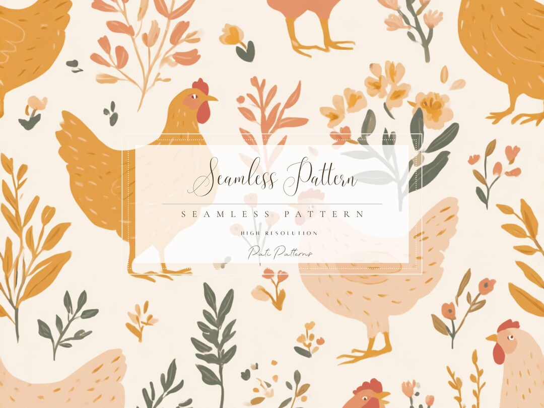 Modern Folk Chicken Seamless Pattern, Cute Farm Animal PNG, Spring ...