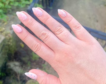 Pastel Polka Dot Almond Press On Nails – Reusable Custom Size Set
