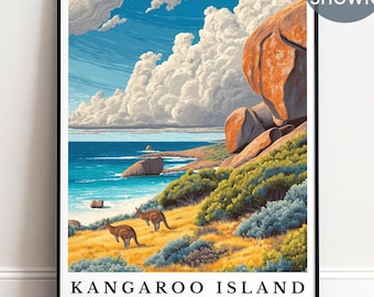 Kangaroo Island Print, Personalised Australia Travel Poster, Coastal Wall Art