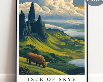 Personalised Isle of Skye Travel Poster, Scottish Highlands Landscape Art (Digital Download)