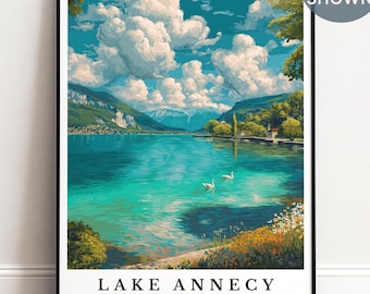 Lake Annecy Print, Personalized France Alps Travel Poster, Landscape Wall Decor