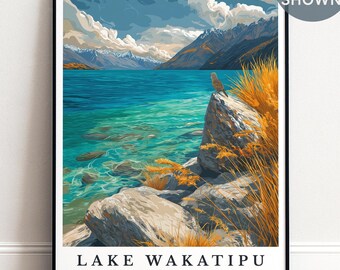 Lake Wakatipu Print, Personalised New Zealand Landscape Art, Queenstown Wall Decor