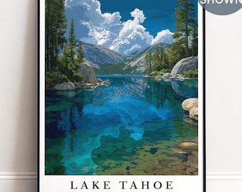 Personalised Lake Tahoe Wall Art, Sierra Nevada Landscape Print, California Travel Decor