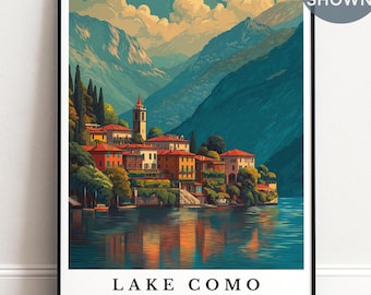 Lake Como Print, Personalised Italy Travel Poster, Lombardy Landscape Wall Art