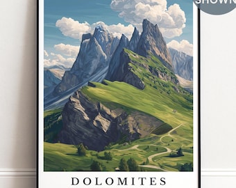 Personalised Dolomites Italy Travel Poster, Alpine Landscape Print (Digital Download)