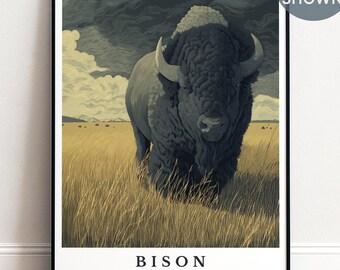 Personalised Bison Print | Custom Wildlife Wall Art, Animal Poster, Anniversary & New Home Gift