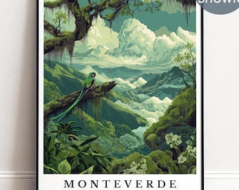 Monteverde Cloud Forest Print, Personalised Costa Rica Travel Poster, Quetzal Bird Art