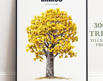 Personalised Ginkgo Tree Print | Custom Family Gift, Botanical Wall Art, Anniversary & New Home Gift