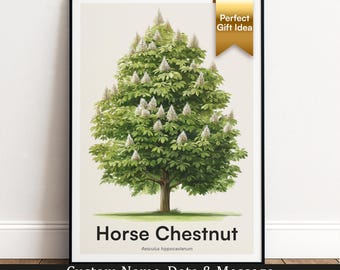 Horse Chestnut Tree Print | Botanical Wall Art | Personalised Gift | Nature Wall Decor