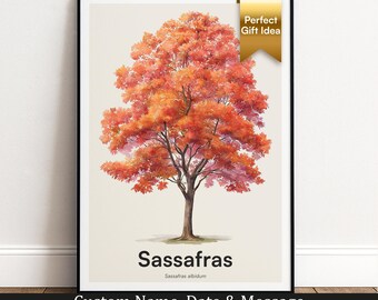 Sassafras Tree Print | Botanical Wall Art | Personalised Gift | Nature Wall Decor
