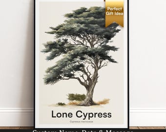 Lone Cypress Tree Print | Botanical Wall Art | Personalised Gift | Nature Wall Decor