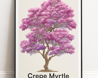 Krepp Myrte Baum Druck | Botanische Wandkunst | Personalisiertes Geschenk Natur-Wand-Dekor
