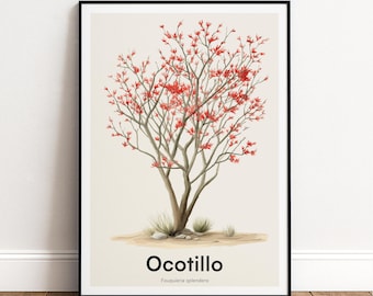 Ocotillo Tree Print | Botanical Wall Art | Personalised or Minimal Poster | Nature Gift
