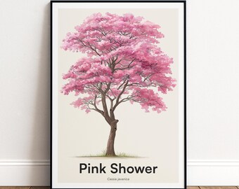 Pink Shower Tree Print | Botanical Wall Art | Personalised or Minimal Poster | Nature Gift