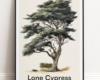 Einsame Zypresse Poster | Botanische Wandkunst | Personalisiertes Geschenk Natur-Wand-Dekor