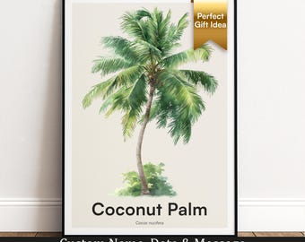 Coconut Palm Tree Print | Botanical Wall Art | Personalised Gift | Nature Wall Decor