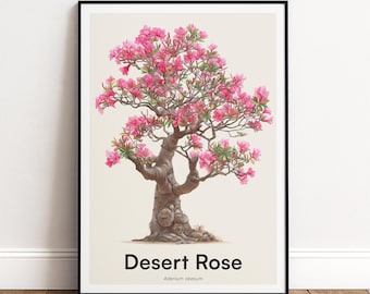 Desert Rose Tree Print | Botanical Wall Art | Personalised or Minimal Poster | Nature Gift