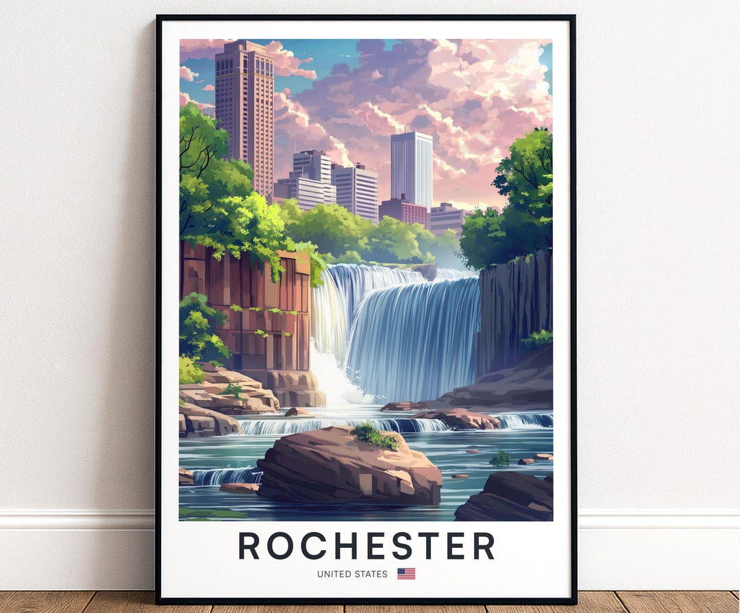 Rochester Poster, New York Waterfall Print, City Landscape Wall Art ...