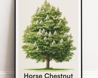Rosskastanie Baum Druck | Botanische Wandkunst | Personalisiertes Geschenk Natur-Wand-Dekor