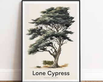 Lone Cypress Tree Print | Botanical Wall Art | Personalised or Minimal Poster | Nature Gift