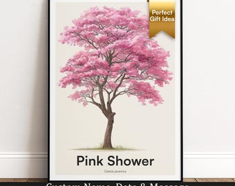 Pink Shower Tree Print | Botanical Wall Art | Personalised Gift | Nature Wall Decor